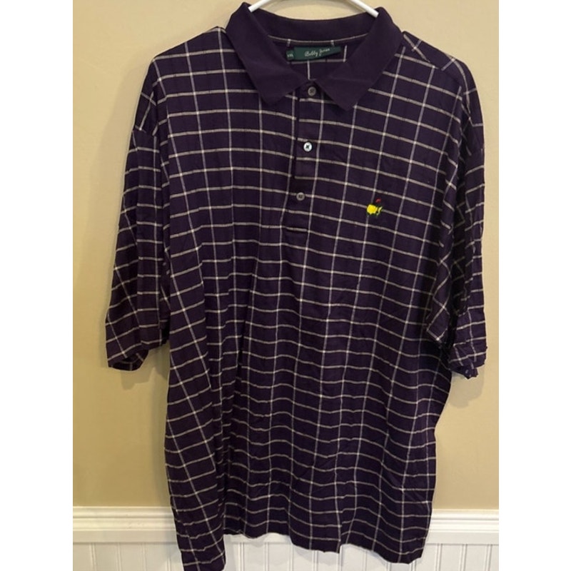 Bobby Jones Mens Xxl Masters Golf Logo Tournament Purple Plaid Polo Short Sleeve